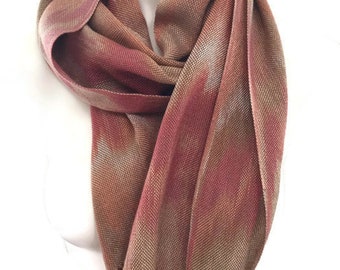 Hand-dyed, handwoven, fringed, Tencel scarf in shades of beige, orange, and rust-HSS3