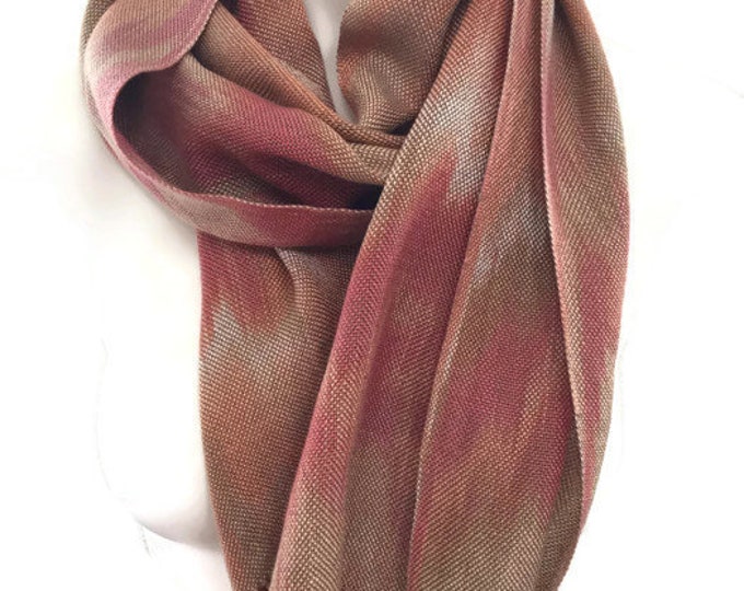Hand-dyed, handwoven, fringed, Tencel scarf in shades of beige, orange, and rust-HSS3