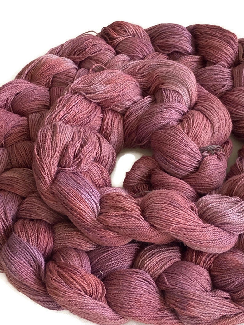 Hand-dyed, pre-wound weaving warp, 14/2 cotton, 6 7/8 yards, multiple ends, in tonal shades of old rose, blush, and pink lavender DW274 image 2