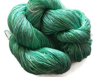 Hand-dyed rayon floss yarn, 6 strand/ply, shiny, 500 yards, in shades of greens