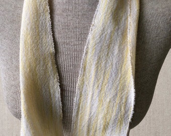 Hand-dyed, handwoven skinny infinity scarf, 3 1/2" x 40", cotton, in natural with shades of yellow