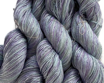 Hand-dyed rayon yarn, 6 ply/strand floss, 350 yard skeins, shiny, in tonal shades of light green and lavender - DY175