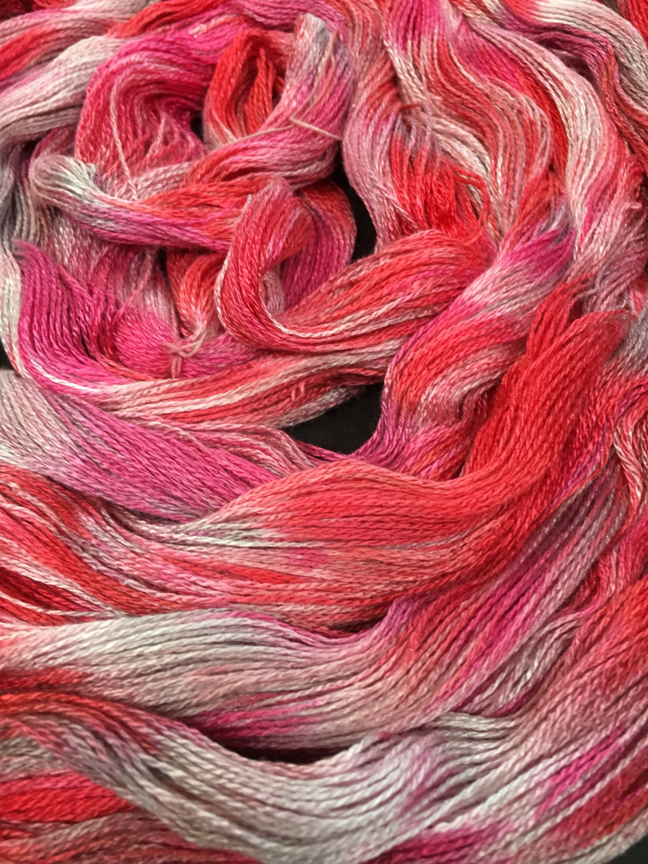 Handdyed, prewound warp, 8/2 rayon weaving warp, 200 ends, 3 7/8