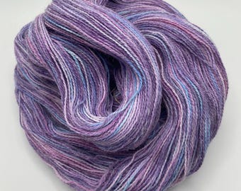 Hand-dyed 8/2 cotton & ramie, 437 yard skeins, in soft shades of light pink, light blue, medium purple, and lavender - DY210