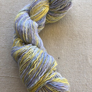 Hand-dyed, 2-ply cotton, thick and thin yarn, 500 yard skeins, in shades of yellow, lavender, and blue image 7