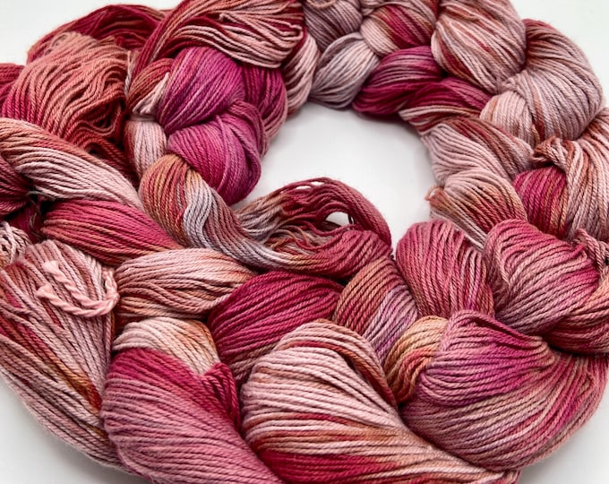 Hand-dyed pre-wound weaving warp, 10/3 cotton, 3 3/4 yards, 200 ends, in shades of red brown, beige, rust, taupe, and brown - DW314