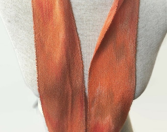 Hand-dyed, handwoven skinny infinity scarf, 3 1/2" x 52", Tencel, in shades of oranges and browns