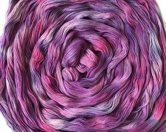 Hand-dyed, pre-wound weaving warp, 8/2 ring spun cotton, 5 3/4 yards, multiple ends, in shades of purples, lavender, pinks, and grey - DW247