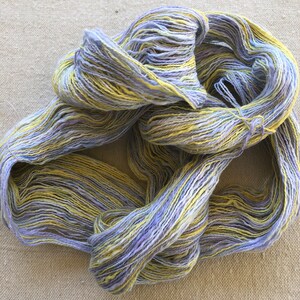 Hand-dyed, 2-ply cotton, thick and thin yarn, 500 yard skeins, in shades of yellow, lavender, and blue image 10