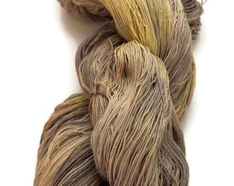 Hand-dyed, cotton yarn, 16/3 cotton, 1200+ yard skeins, in shades of brown, beige, yellow, and natural