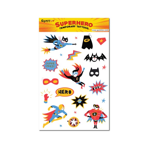 Superhero Temporary Tattoos for Boys. Give Them as Party Favor