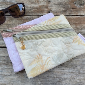 Bolsa acolchada con cremallera / Bolsa pequeña para maquillaje o monedero de tela para tarjetas y monedas