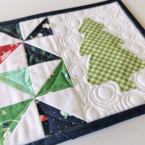 Christmas Tree Coaster | Quilted Mug Rug | Winter Theme Patchwork Mini Quilt