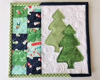 Christmas Tree Coaster Quilt | Quilted Mug Rug for Santa's Snack Mat | Desk Coaster Gift for Secretary