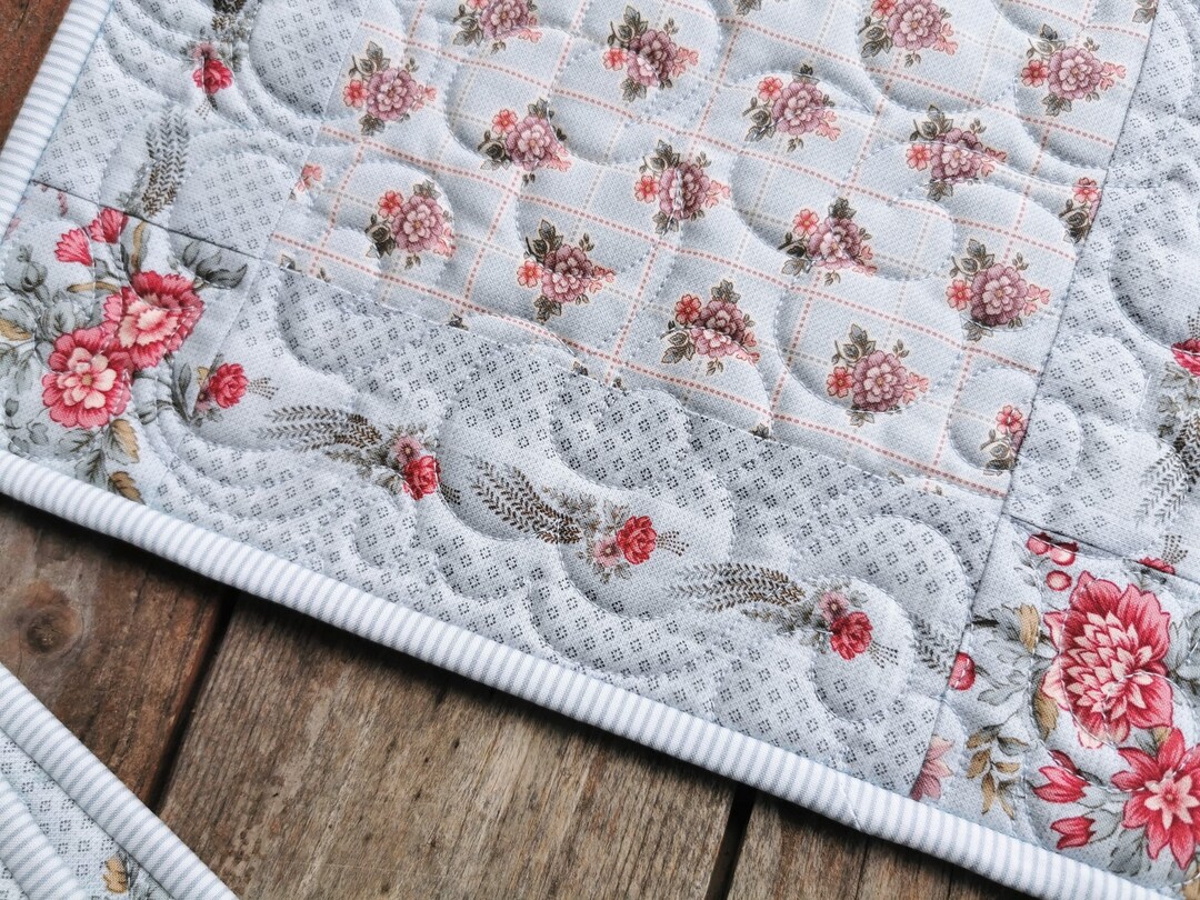 Pale Blue Quilted Placemats Four Floral Dining Table Mats in Etsy