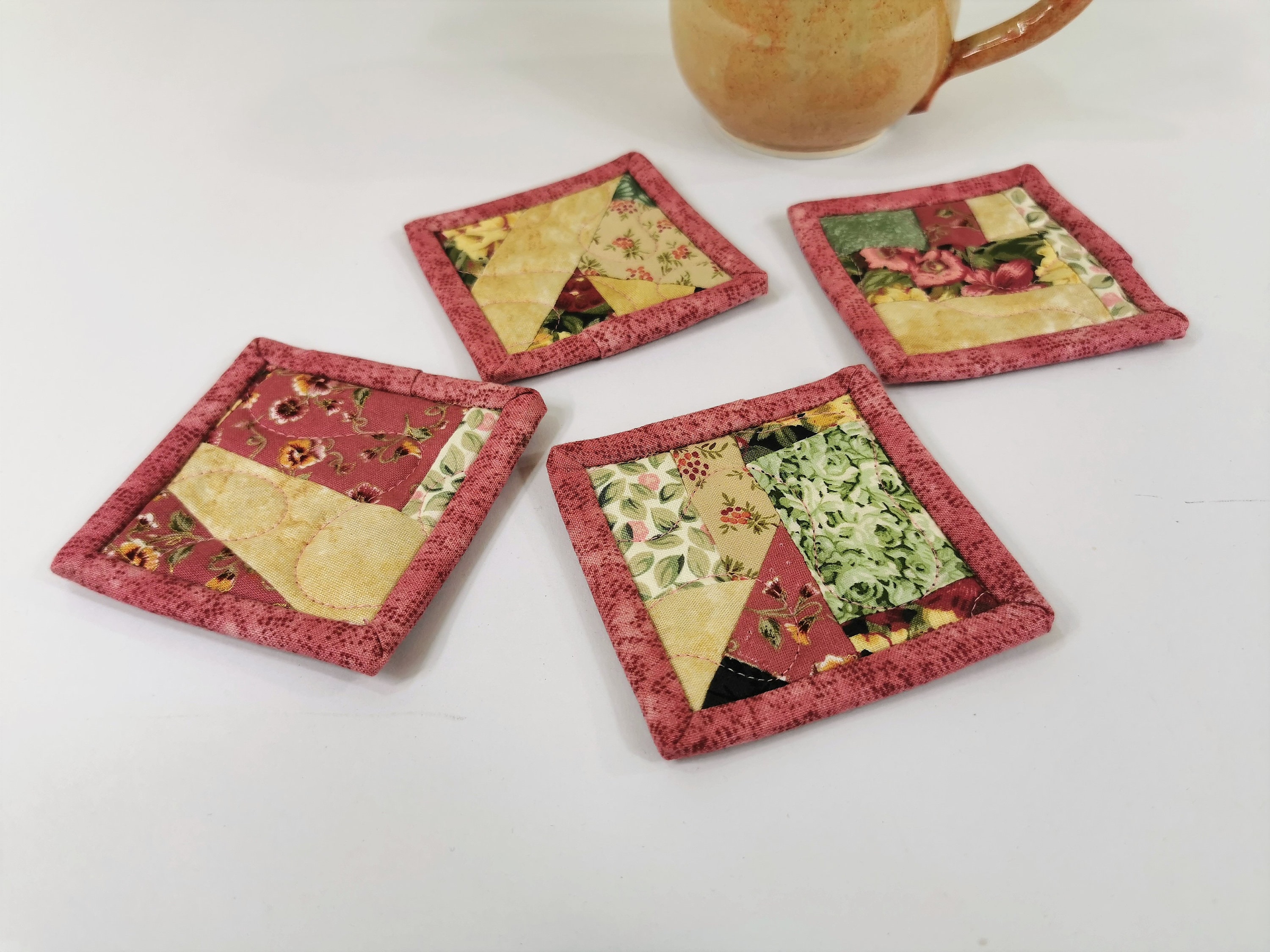 Pink Floral Coasters Set of four Fabric Coasters Quilted Etsy