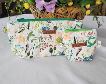 Quilted Cosmetic Bag Set | Cute Travel Toiletry Bag | Small Zipper Pouch | Bridesmaid Gift for Her