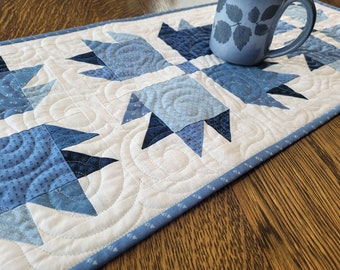 Blue Bear Paw Quilted Table Runner