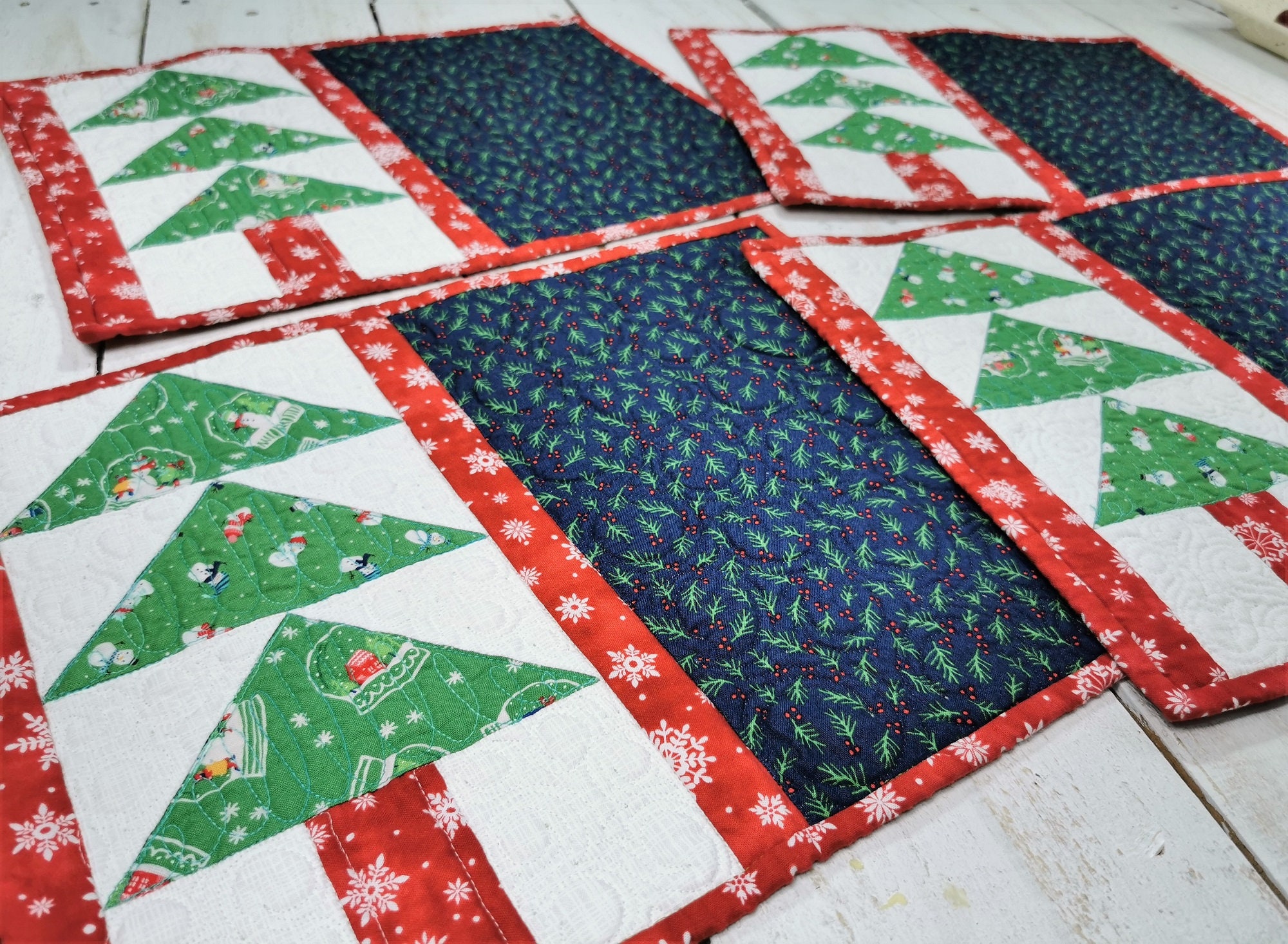 Four Quilted Placemats Christmas Tree Placemats Reversible Etsy