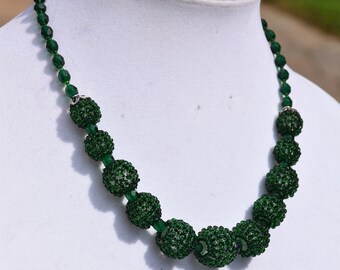 Green Elegant Beaded Necklace and Earrings Set, Seed Bead Necklace