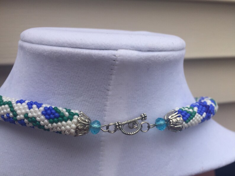 Beaded Rope Necklace Lariat Crochet Necklace Flower Beaded Necklace