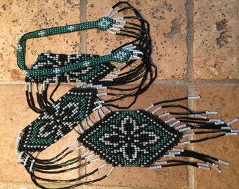 Collar de cuentas blancas y negras con aguamarina, collar de cuentas de semillas, collar llamativo, Gerdan, collar tradicional ucraniano, estilo nativo americano