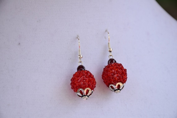 Red Elegant Beaded Necklace and Earrings Set Seed Bead Necklace