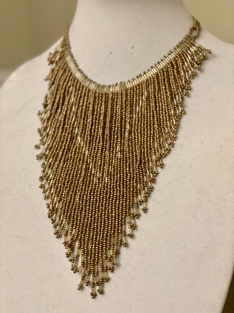 Golden Waterfall Beaded Necklace and Earrings Seed Bead Etsy