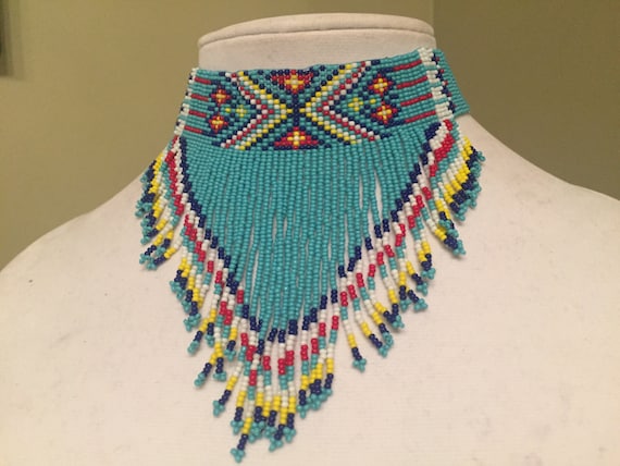 Native American Style Seed Bead Choker and Earrings Multicolor