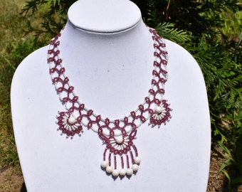 Beaded Necklace and Earrings Set Lace Necklace Seed Bead Necklace Beaded Earrings, Elegant Jewelry Set, Statement Necklace, Beadwork