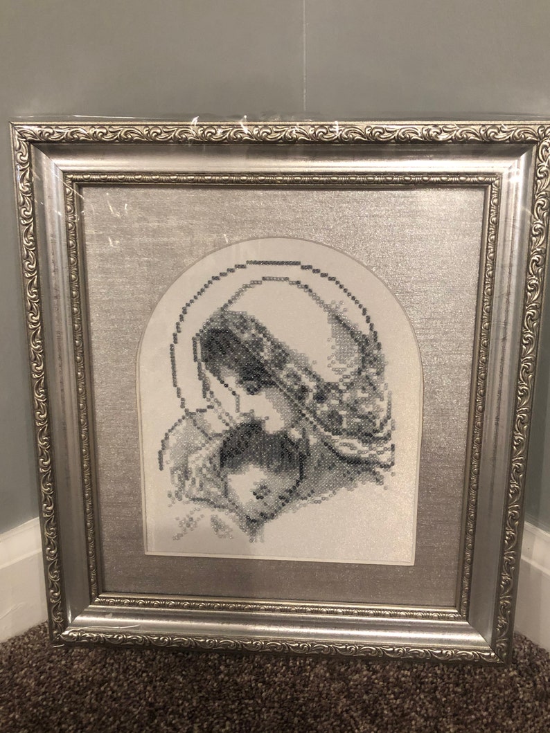 Virgin Mary Wall Art, Embroidery Beaded Wall Hanging, Holy Mary With