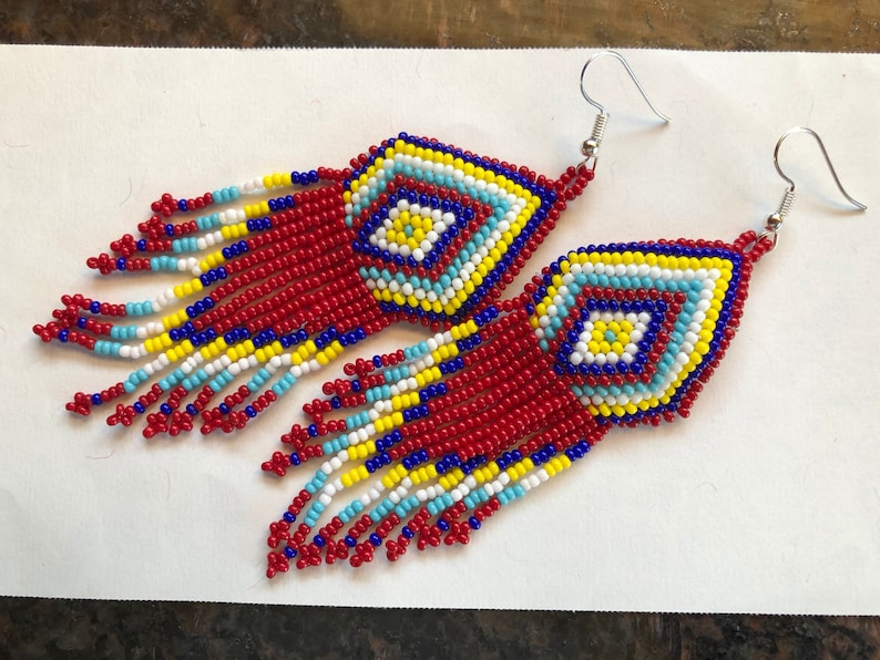 Native American Style seed Bead Choker and Earrings Multicolor Seed Bead Necklace Bib Necklace Seed Bead Jewelry Elegant Beaded Necklace