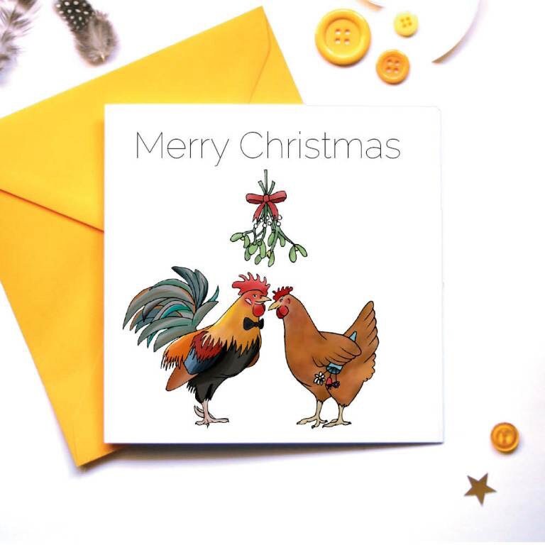 Rooster and Hen Under the Mistletoe Christmas Card - Etsy