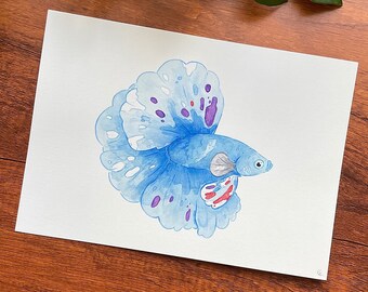 Blue Halfmoon Betta - Original Painting