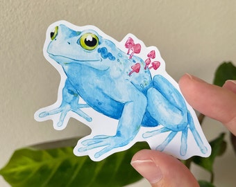 Blue Mushroom Frog Matte Sticker