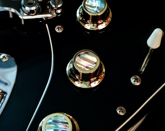 Custom Guitar Knob Set, Handmade Brass, With Authentic Abalone Inlay