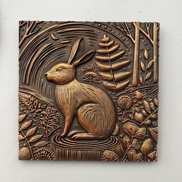 Hare Rabbit Wall Art, Woodland Decorative Tile, Rustic Country Home Decor
