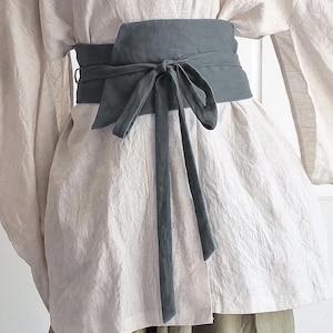 Obi Belt in Pure Linen - Wide Adjustable Wrap for Dresses, Kimono, or Casual Outfits - Corset-Inspired Waist Belt Layering