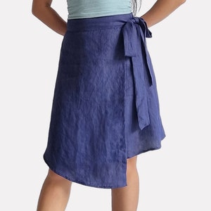 100% Linen wrap skirt with side tie, mini linen skirt, high waist skirt, midi linen skirt, linen skirt for office, casual street style skirt image 1