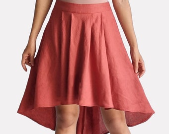 Falda plisada asimétrica 100% lino, falda de lino a media pantorrilla, falda de talle alto en línea A, minifalda informal para mujer, falda midi estilo urbano.
