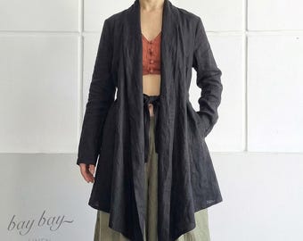 Pure Linen Multi-Way Wear Jacket - Belted or Loose Kimono Style, Versatile Coat