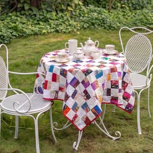 55"x55"/1.4mx1.4m  - Pure Linen & Natural Cotton Patchwork Table Cloth with lining