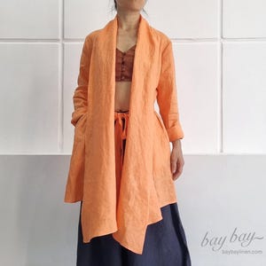Pure Linen 2-way Styling Jacket with Optional Belt , Loose or Cinched Fit, linen long sleeves Blazer Kimono, linen coat cardigan bathrobe