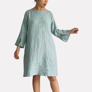 100% Linen midi dress with slit sleeves & pockets, comfort casual midi dress, mini dress, long dress, street dress, lounge wear