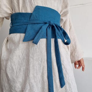 Obi belt 100% linen, Wrap fabric belt Mix and Match, Multi-purpose waist belt, Corset belt for dress & kimono, long wide belt tie accessory