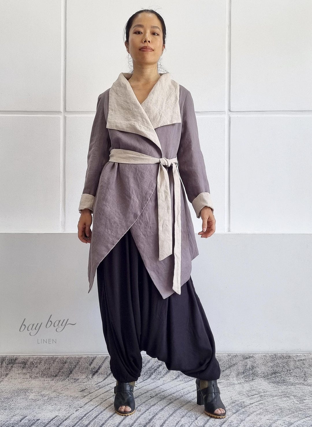 100% Linen Reversible Multi-way Wear Jacket Coat, 2 Colors in 1, Double ...