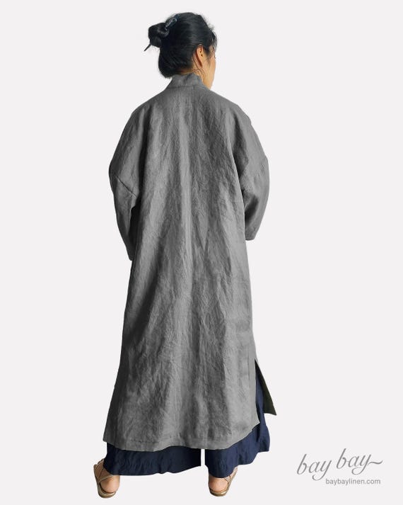 Pure Linen Oversized Kimono, Long Kimono Robe for Unisex, Duster