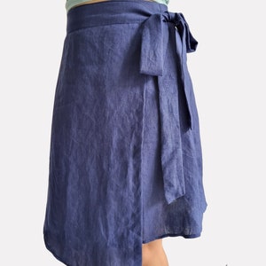 100% Linen wrap skirt with side tie, mini linen skirt, high waist skirt, midi linen skirt, linen skirt for office, casual street style skirt image 6