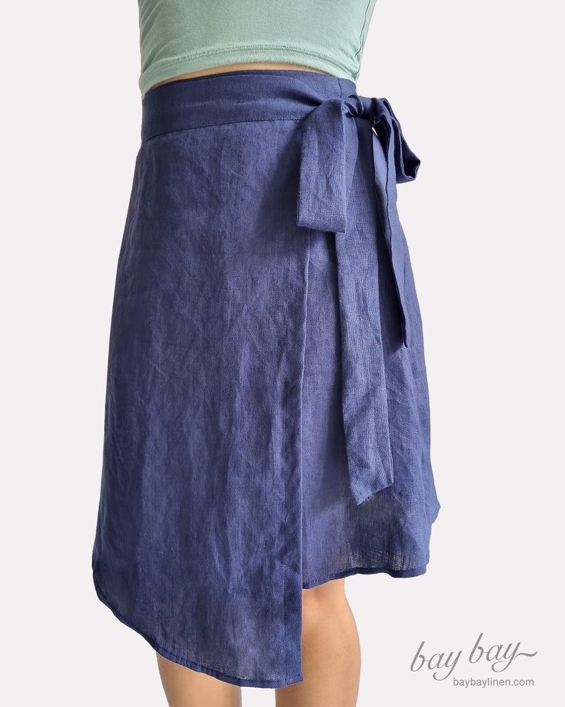 100% Linen wrap skirt with side tie, mini linen skirt, high waist skirt, midi linen skirt, linen skirt for office, casual street style skirt image 6