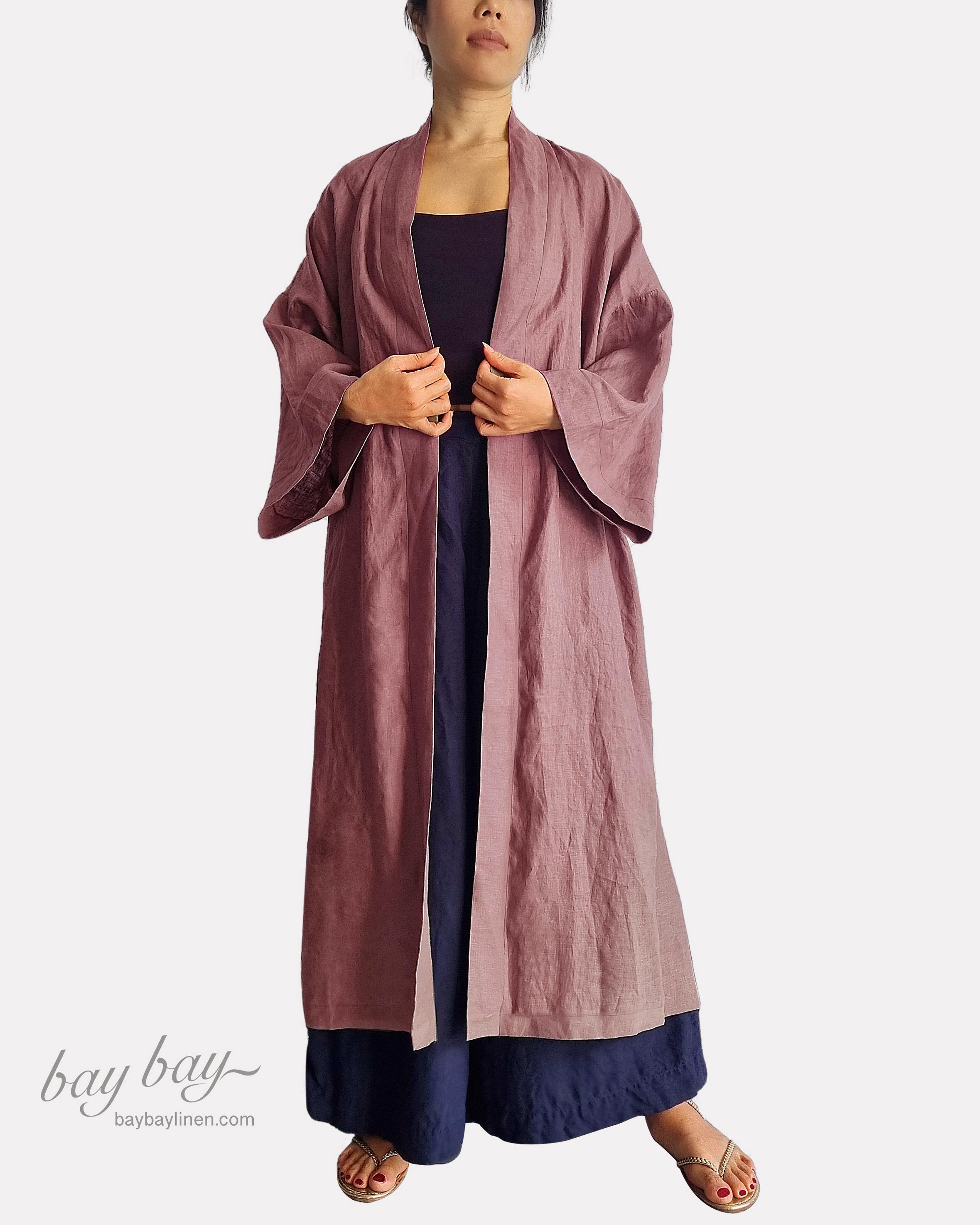 Pure Linen Kimono with Belt, Long Oversized Free Size Robe, Spa Lounge Outfit, Gift for Her, Beach Resort Wear, Bridesmaid Kimono, Unisex